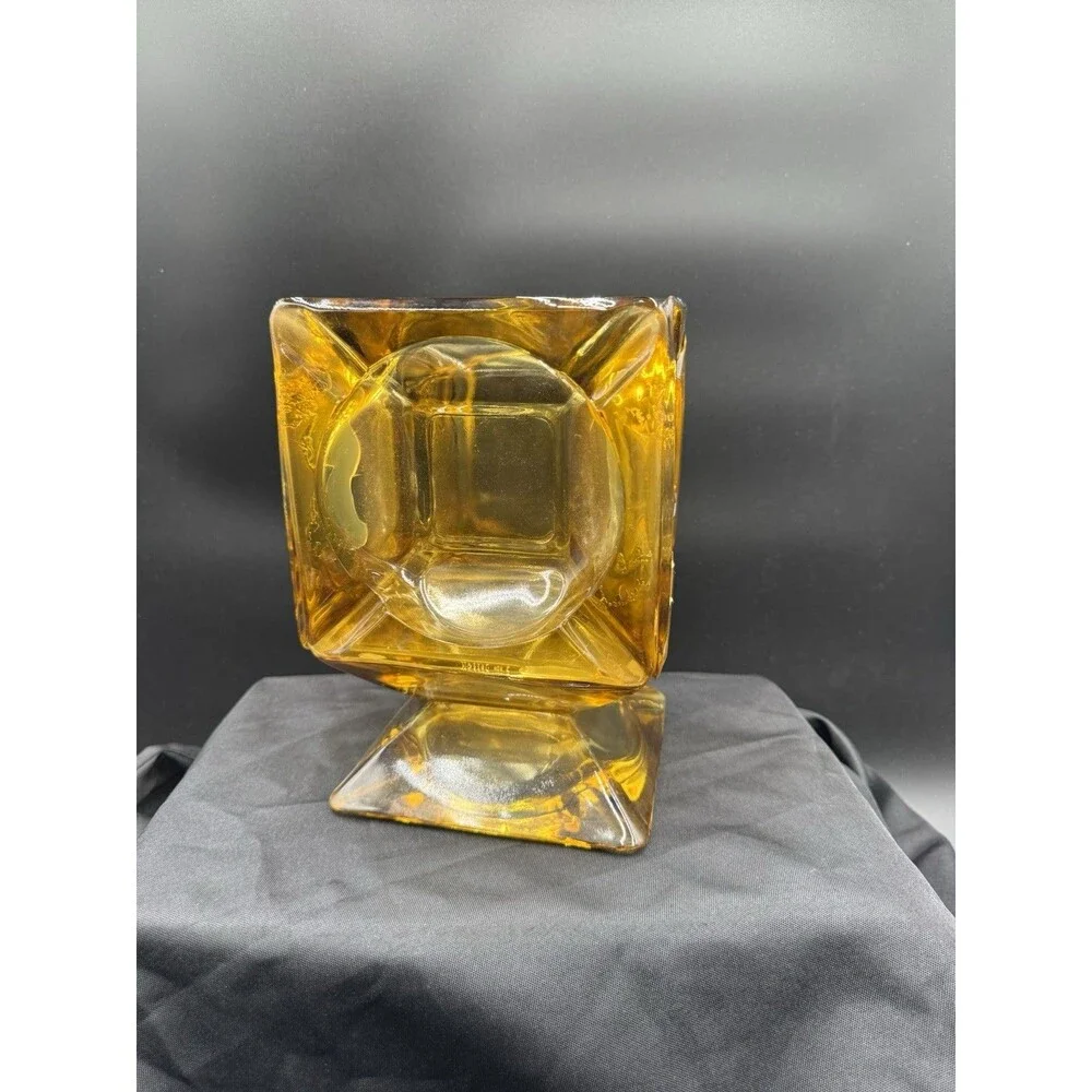 Vintage 1970's Retro Thick Gold Amber Glass Vase Candle Votive Planter